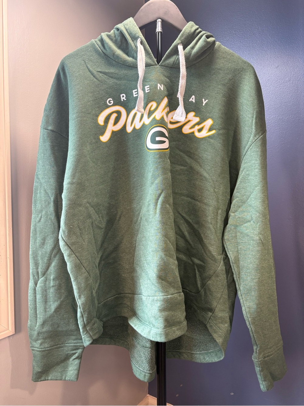 Fanatics Green Hoodie with White Drawstrings and Yellow Accents